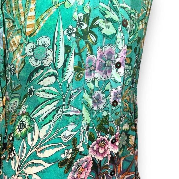 SOFT SURROUNDINGS Luau Garden Shirt Sheer Blouse w Tank Top Green Floral Medium - Picture 4 of 10